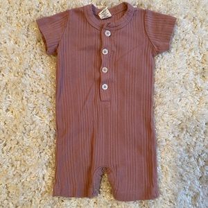 Kate Quinn Shortie Union Suit | Organic Cotton Rib | Mauve | 0-3 months
